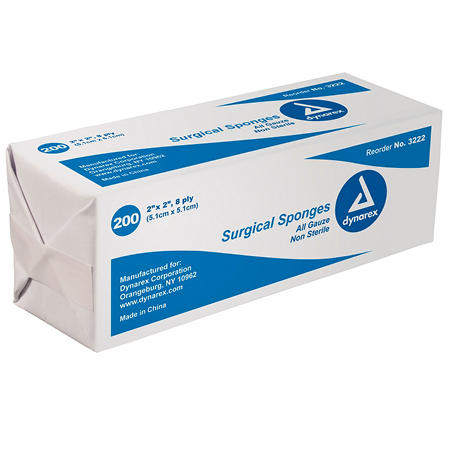 Dynarex 2x2 8-ply Surgical Gauze Sponges - Non-Sterile (Sleeve) - Click Image to Close